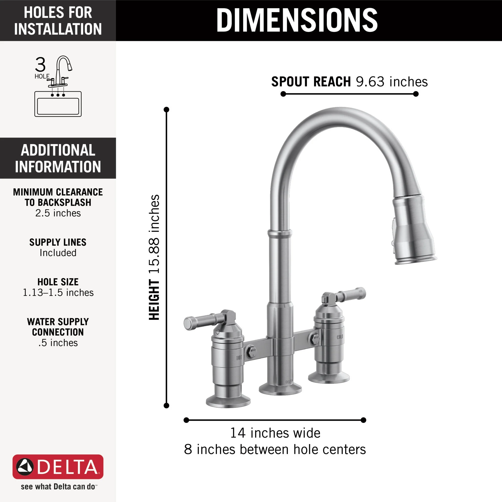 Delta Broderick: Two Handle Pull-Down Bridge Kitchen Faucet - Image 11