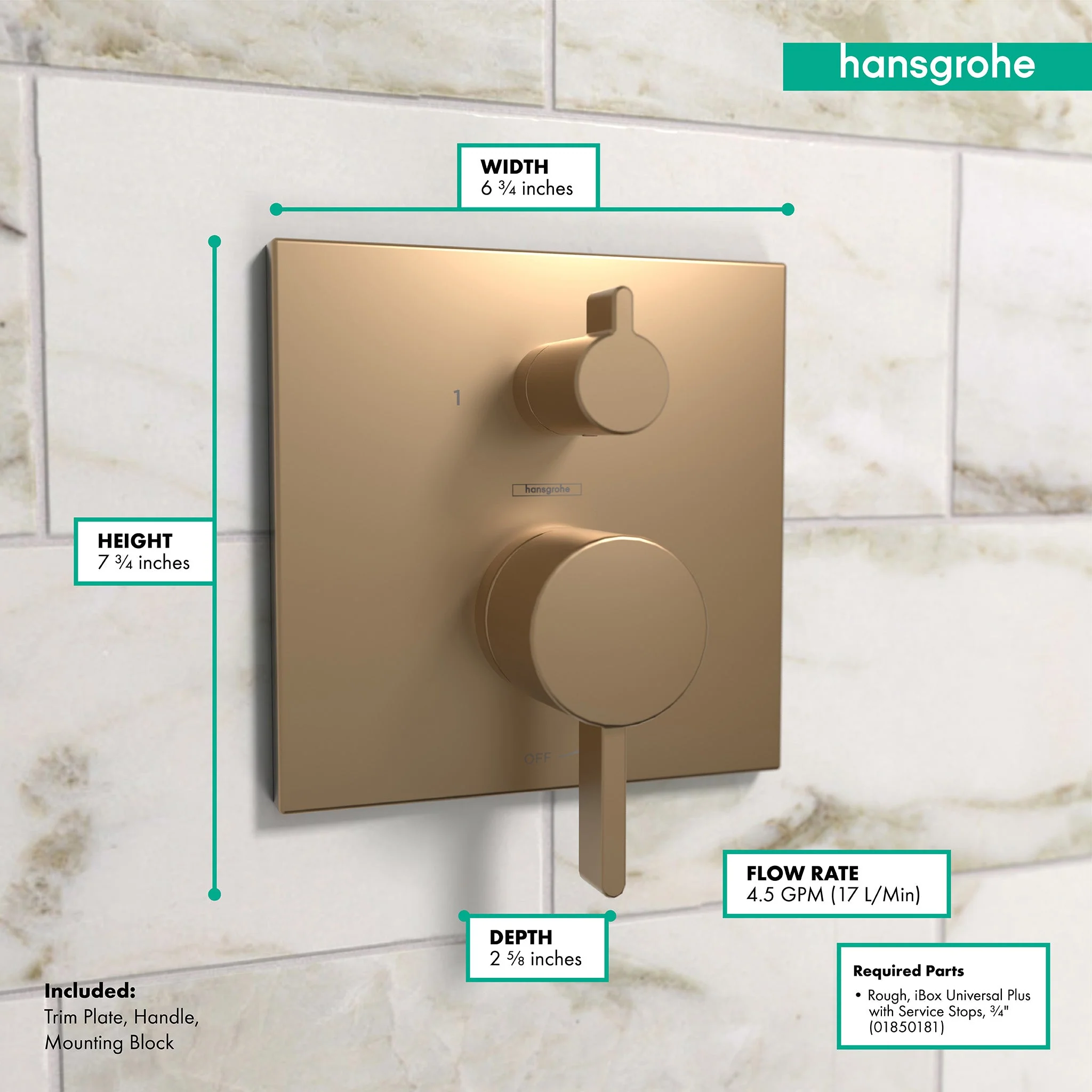 hansgrohe Ecostat Pressure Balance Trim Square with Diverter - Image 14