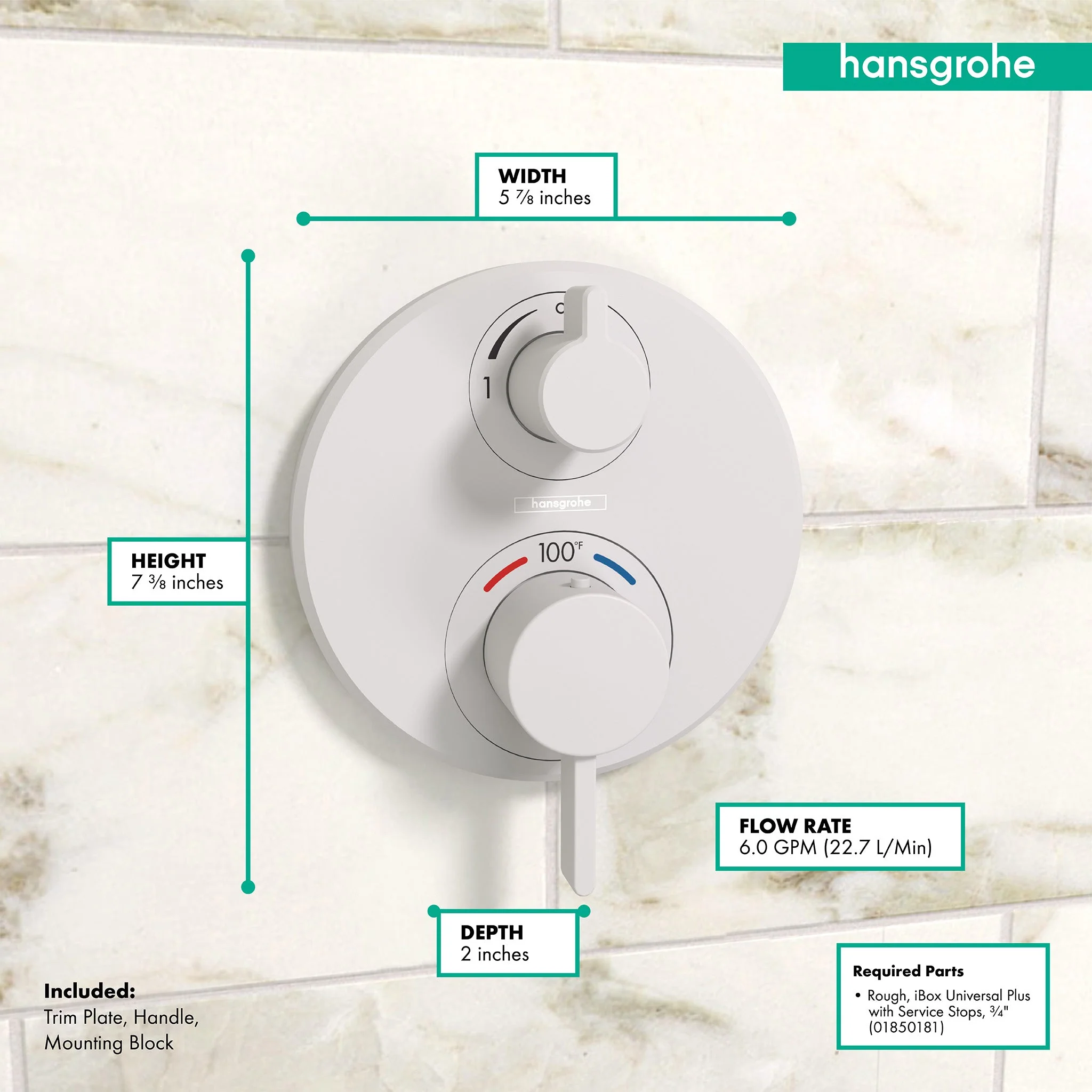 hansgrohe Ecostat S Thermostatic Trim with Volume Control - Image 26