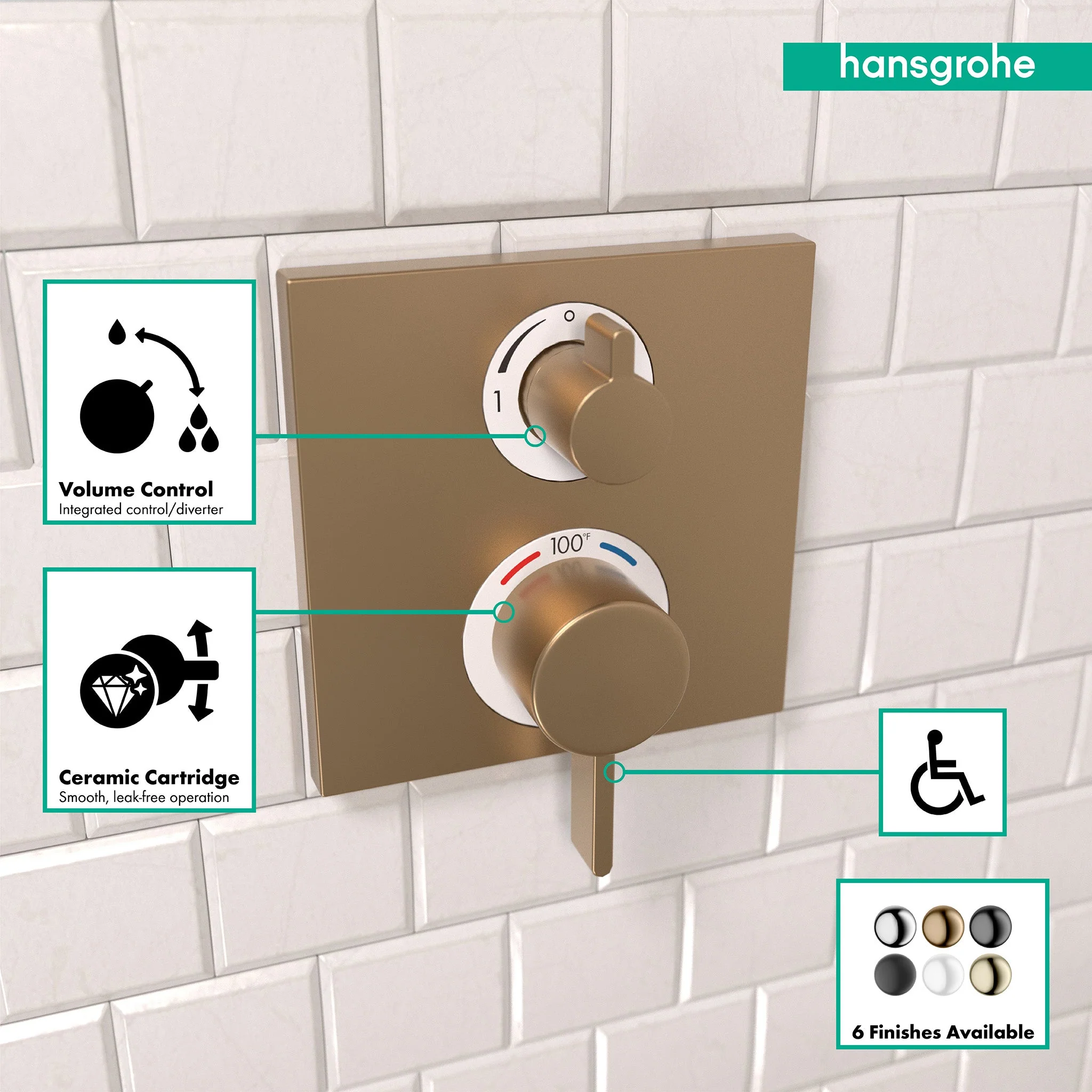 hansgrohe Ecostat Square Thermostatic Trim with Volume Control and Diverter - Image 13