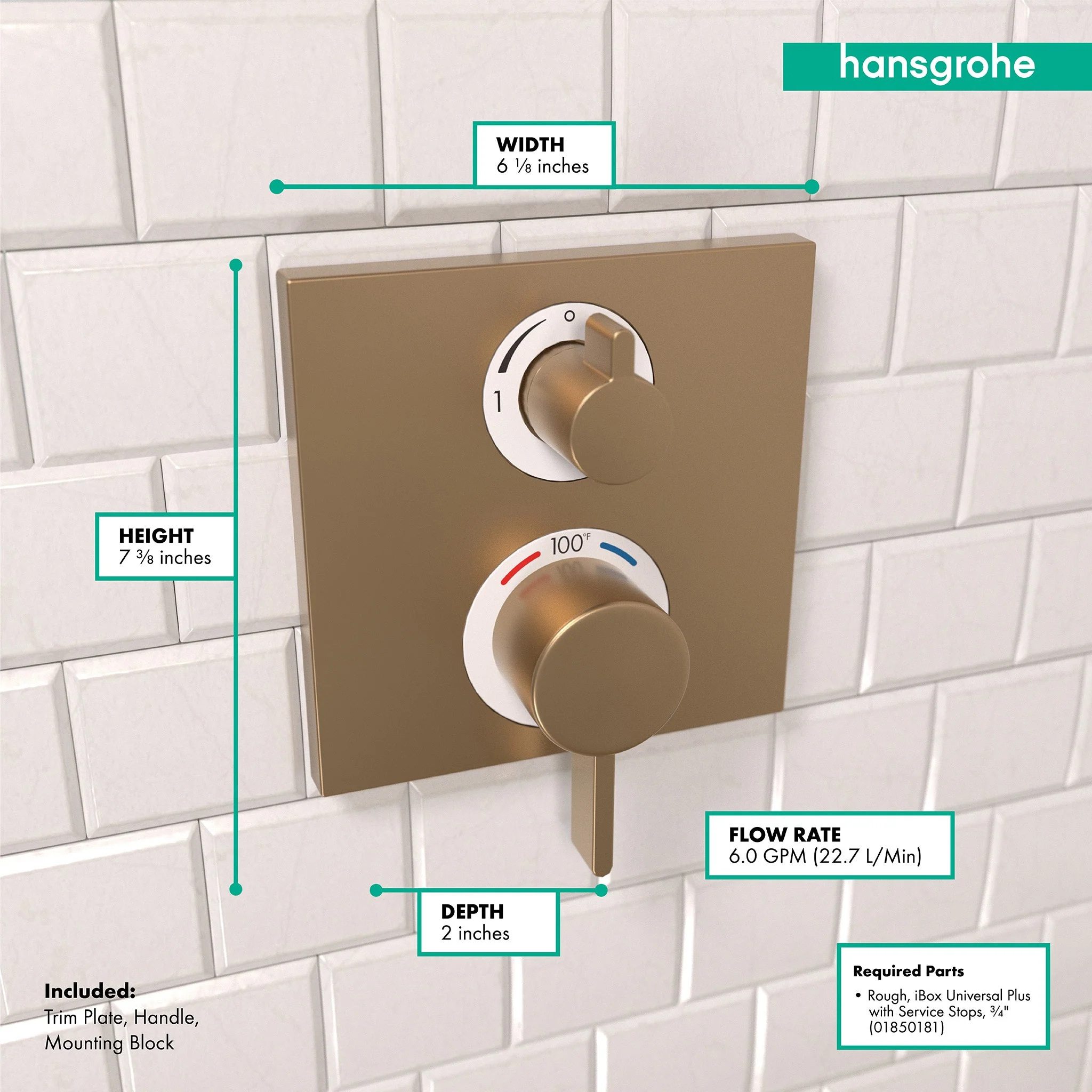 hansgrohe Ecostat Square Thermostatic Trim with Volume Control and Diverter - Image 14