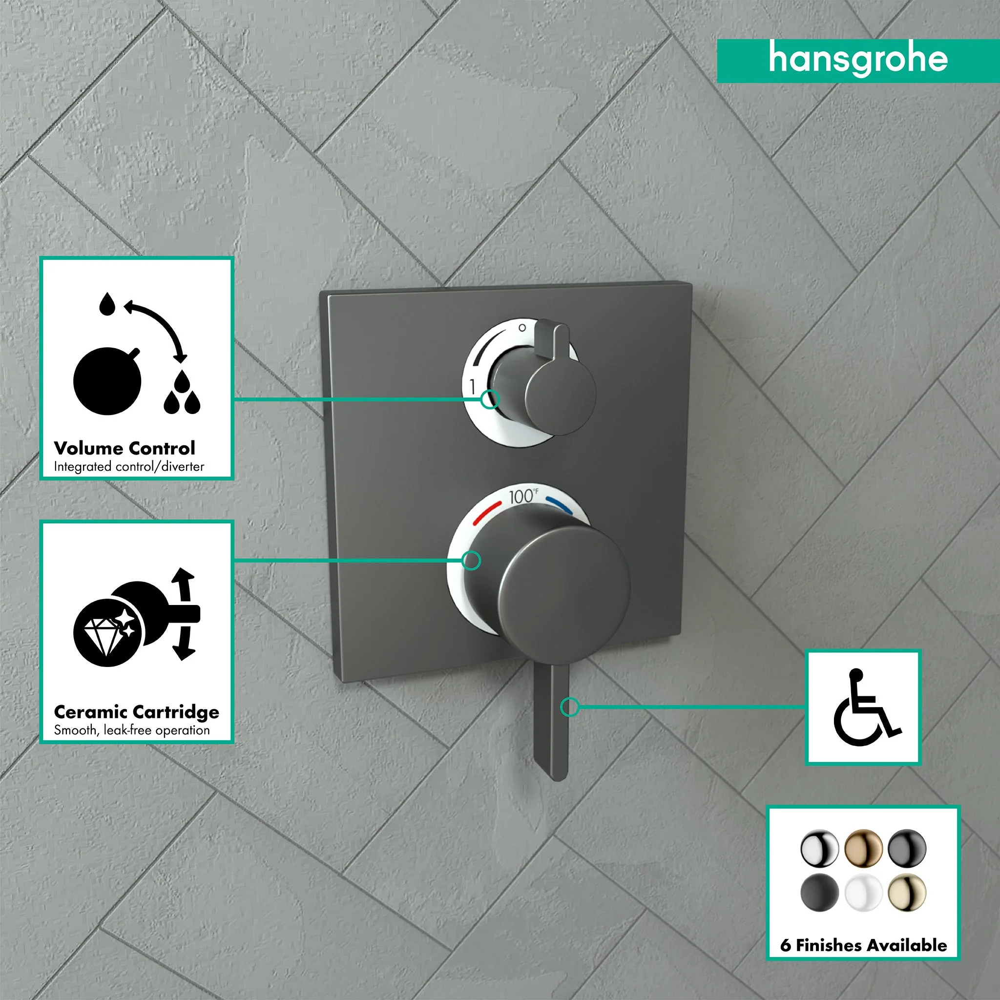 hansgrohe Ecostat Square Thermostatic Trim with Volume Control and Diverter - Image 17