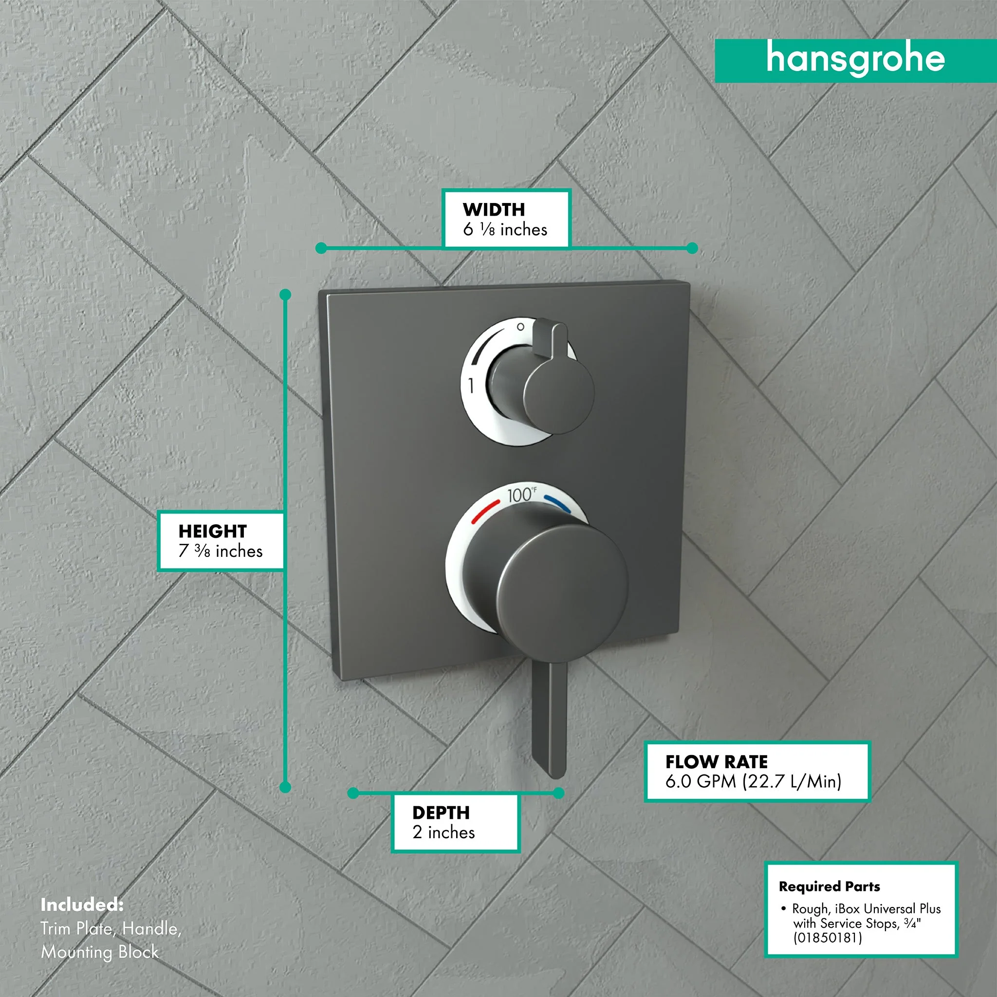 hansgrohe Ecostat Square Thermostatic Trim with Volume Control and Diverter - Image 18