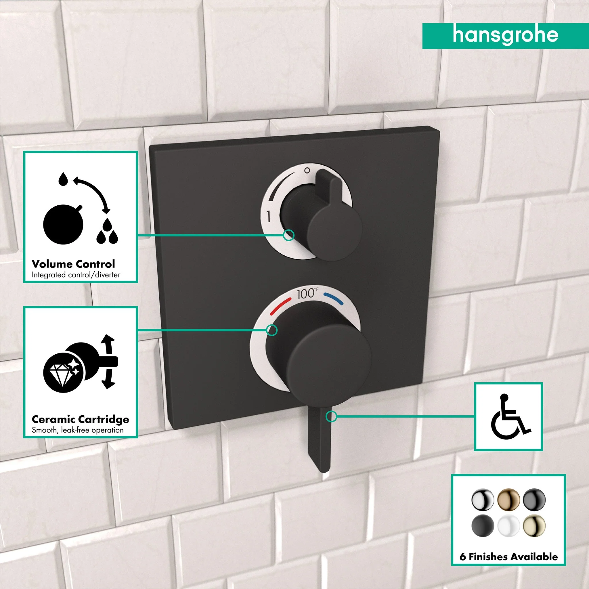 hansgrohe Ecostat Square Thermostatic Trim with Volume Control and Diverter - Image 21