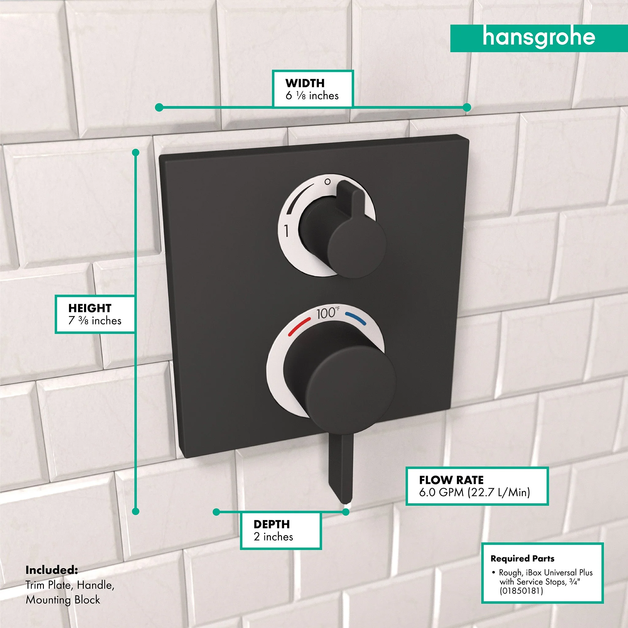 hansgrohe Ecostat Square Thermostatic Trim with Volume Control and Diverter - Image 22