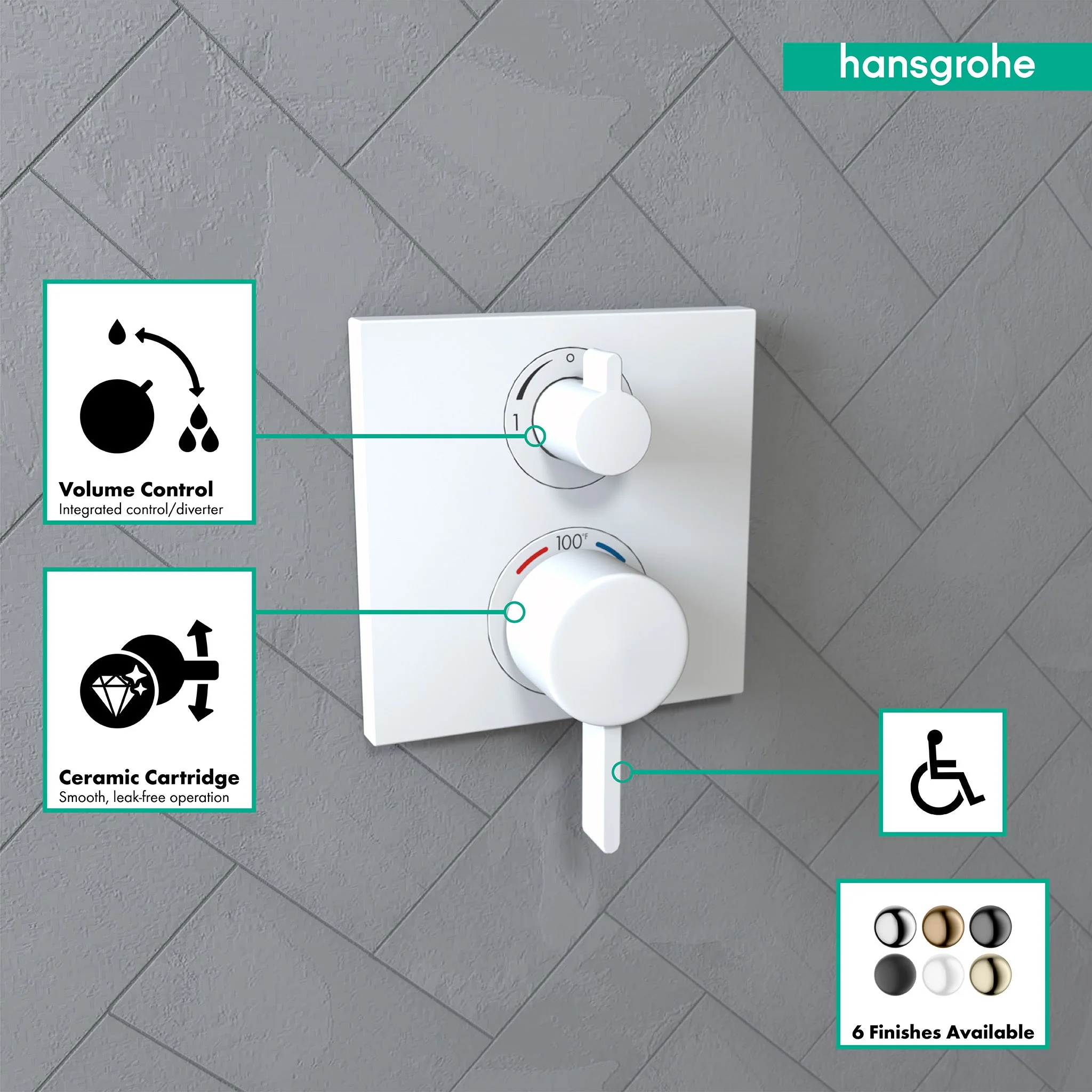 hansgrohe Ecostat Square Thermostatic Trim with Volume Control and Diverter - Image 25