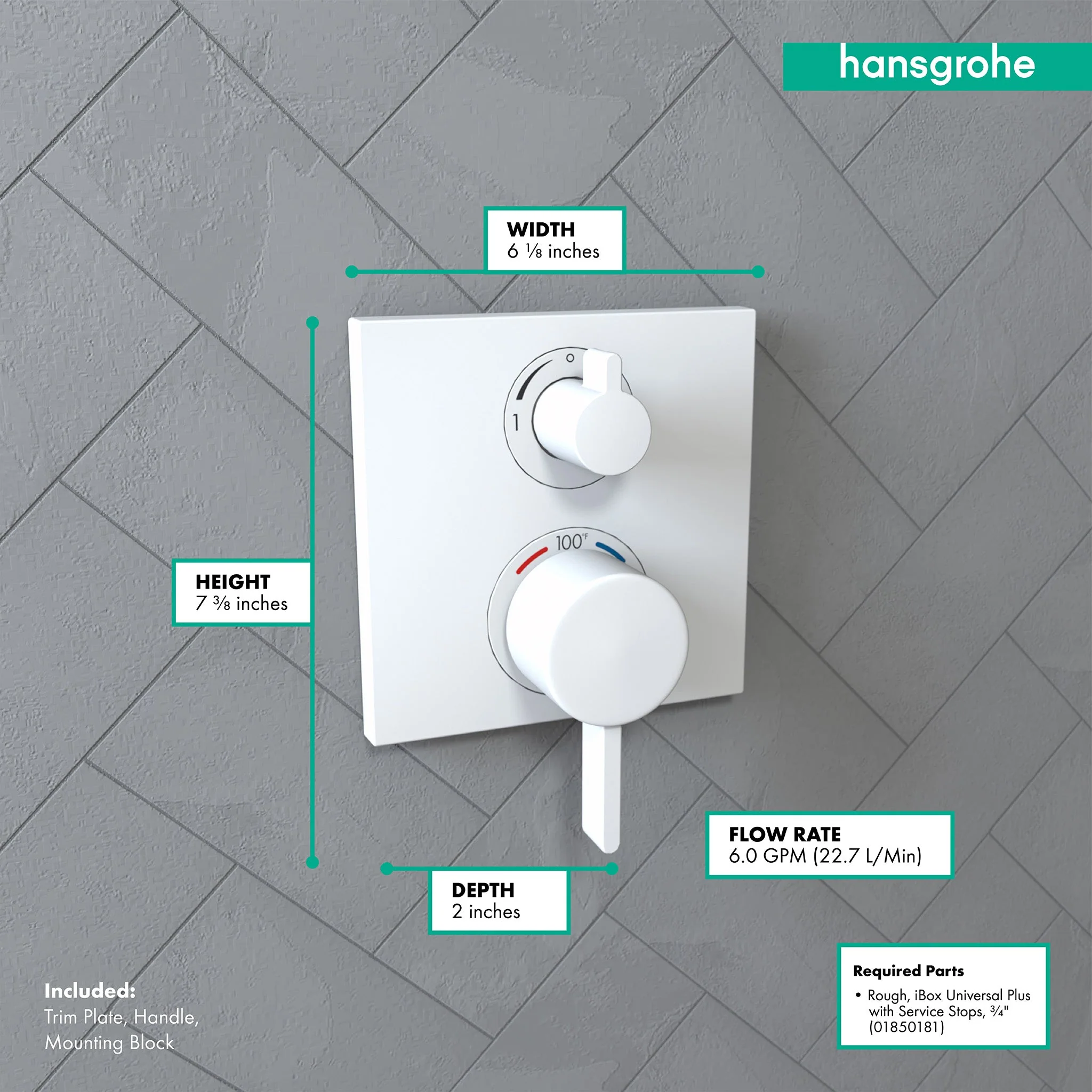 hansgrohe Ecostat Square Thermostatic Trim with Volume Control and Diverter - Image 26