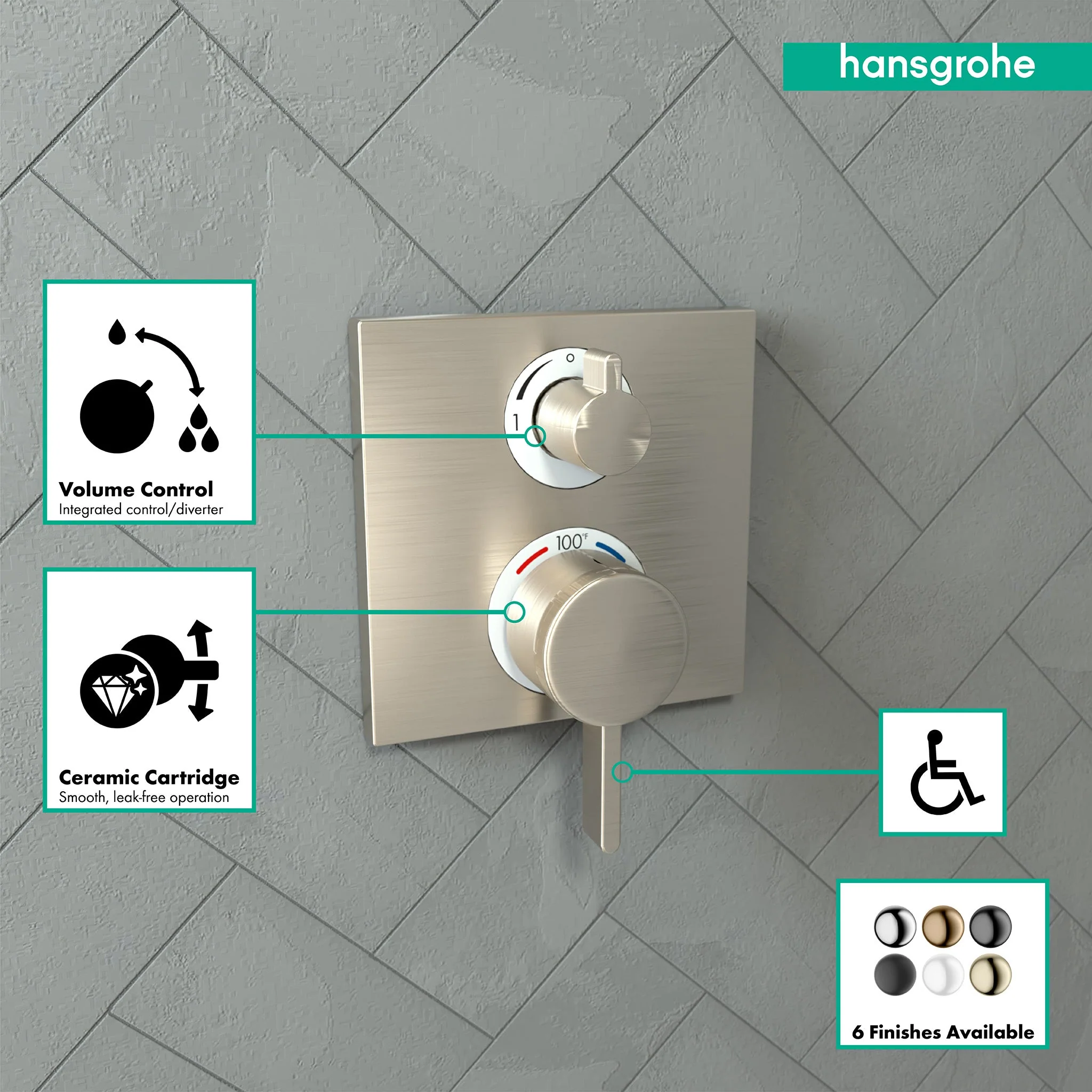 hansgrohe Ecostat Square Thermostatic Trim with Volume Control and Diverter - Image 29