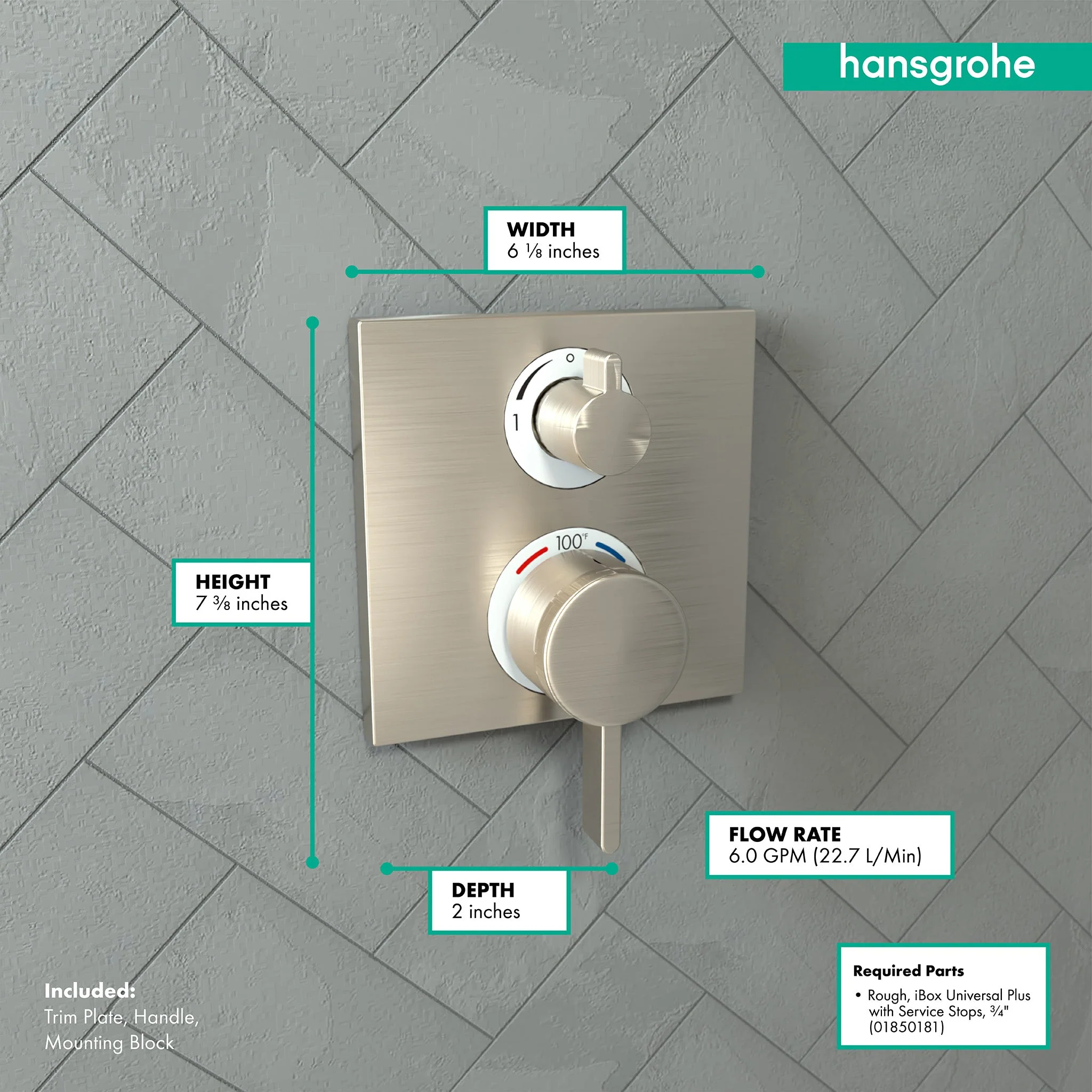 hansgrohe Ecostat Square Thermostatic Trim with Volume Control and Diverter - Image 30