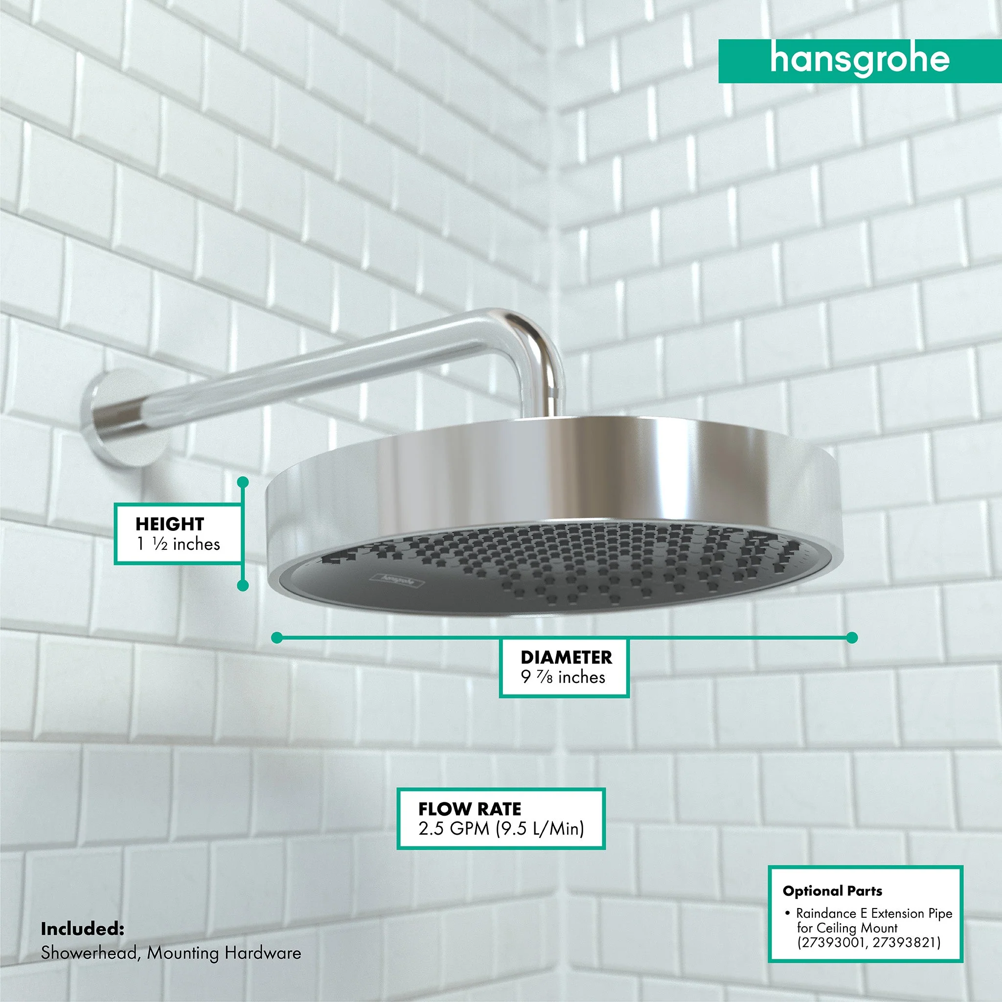 hansgrohe Rainfinity Showerhead 250 1-Jet, 2.5 GPM - Image 8