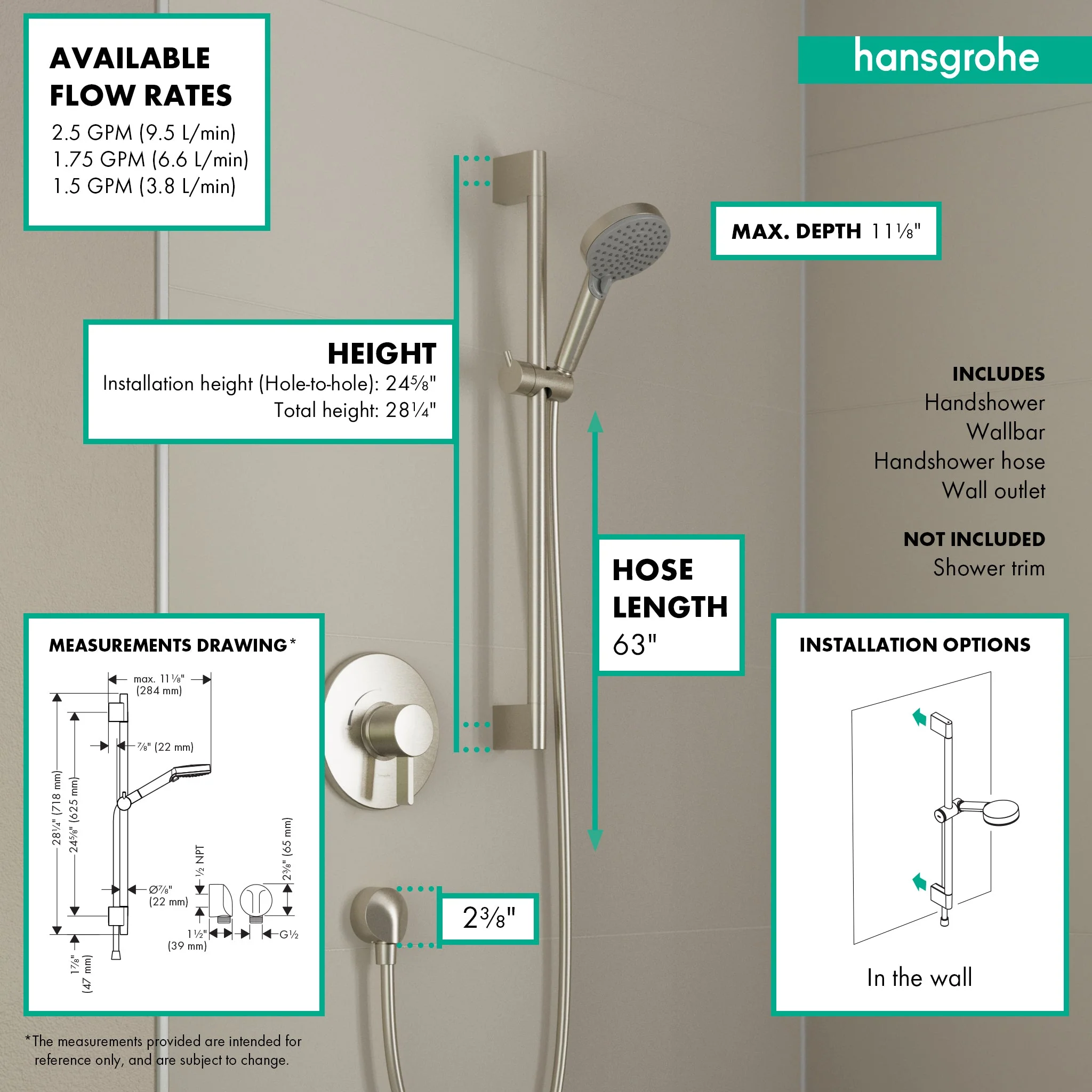 hansgrohe Vernis Blend Wallbar Set 100 Vario-Jet 24", 2.5 GPM - Image 13