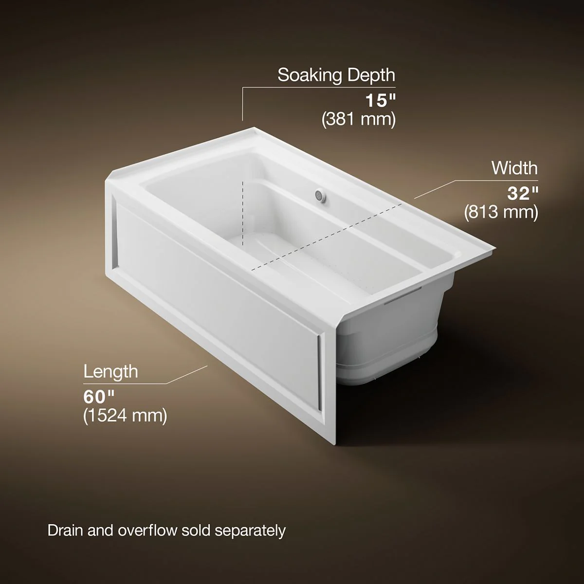 KOHLER K-1122-GHRAW Archer 60" x 32" alcove Heated BubbleMassage air bath with Bask heated surface, right drain - Image 11