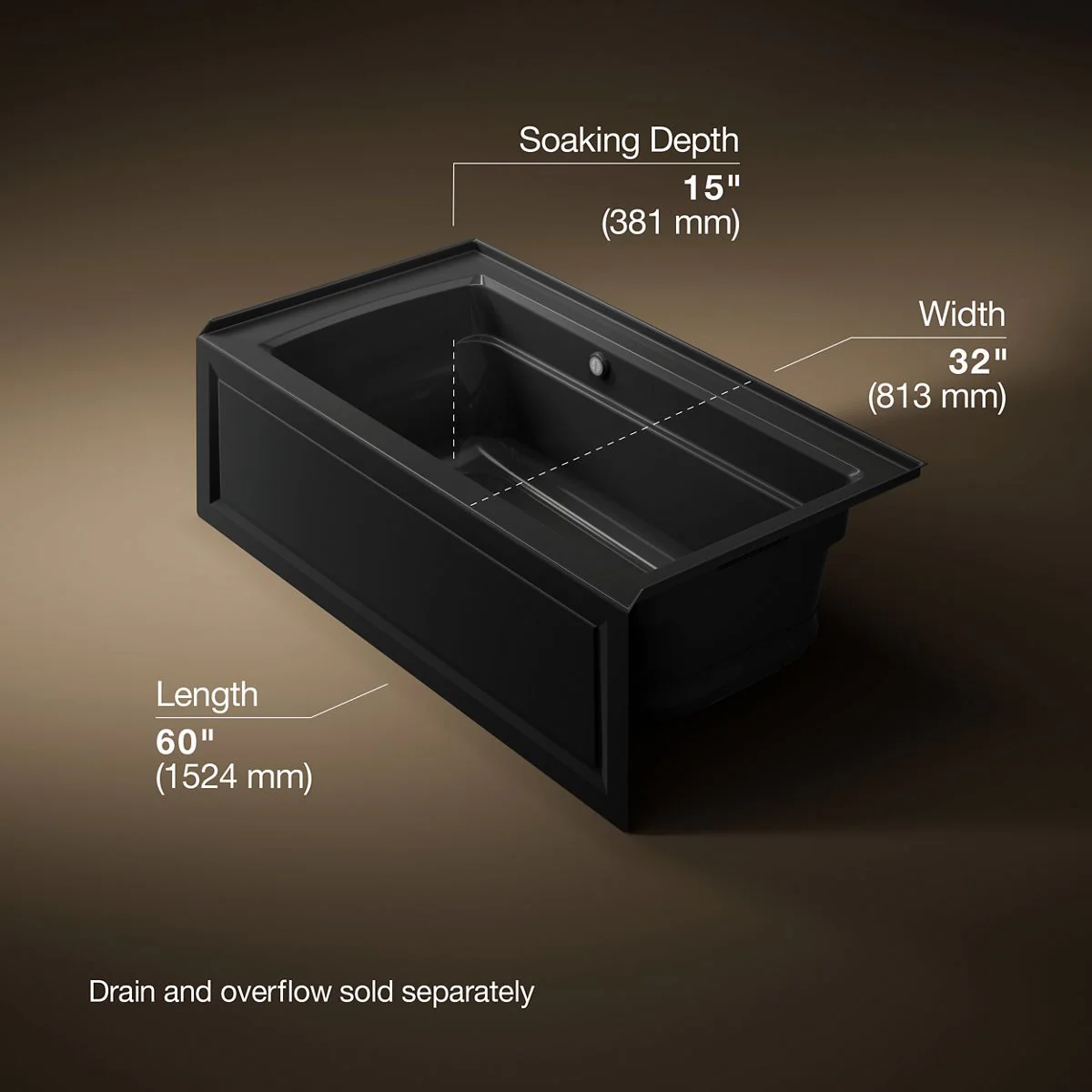 KOHLER K-1122-GHRAW Archer 60" x 32" alcove Heated BubbleMassage air bath with Bask heated surface, right drain - Image 16