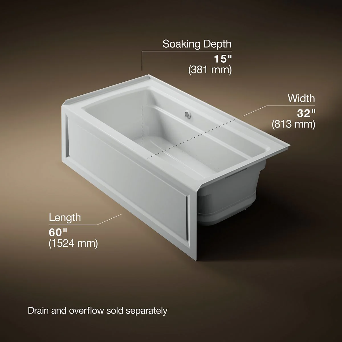 KOHLER K-1122-GHRAW Archer 60" x 32" alcove Heated BubbleMassage air bath with Bask heated surface, right drain - Image 21