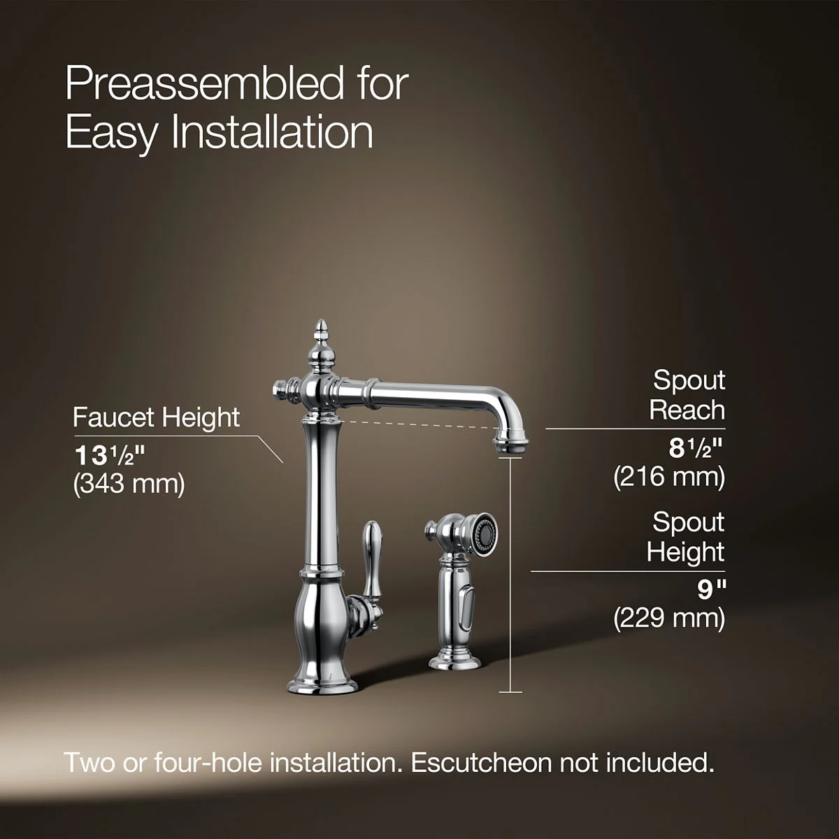 KOHLER K-99265 Artifacts Single-handle kitchen sink faucet with side sprayer - Image 44
