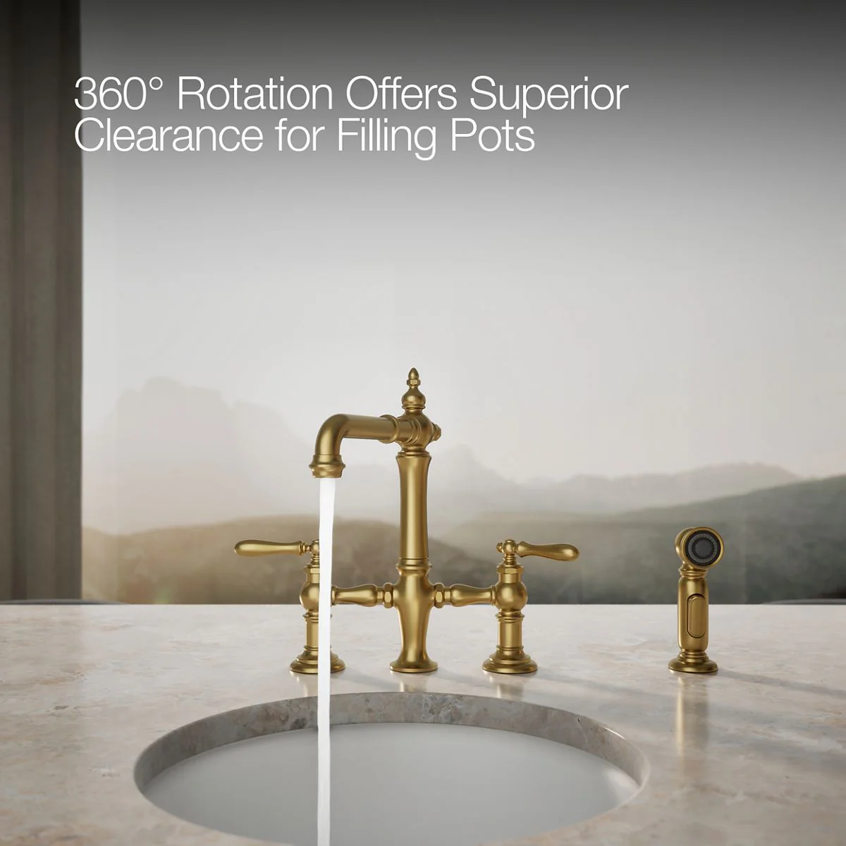 KOHLER K-76520-4 Artifacts Two-hole bridge bar sink faucet with side sprayer - Image 13