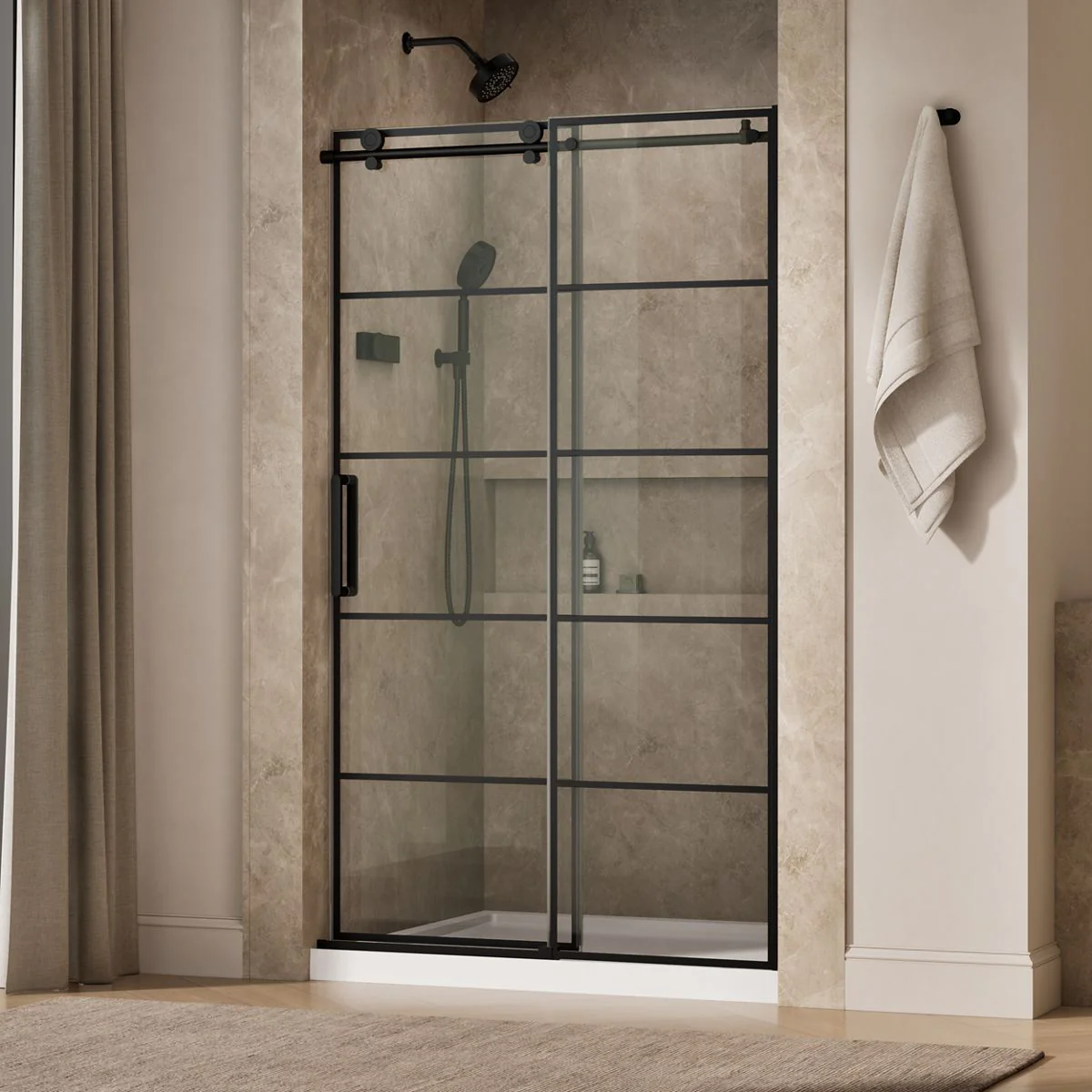 KOHLER K-701695-G79 Composed Sliding shower door, 78" H x 44-1/8 - 47-7/8" W, with 3/8" thick Crystal Clear glass with rectangular grille pattern - Image 6