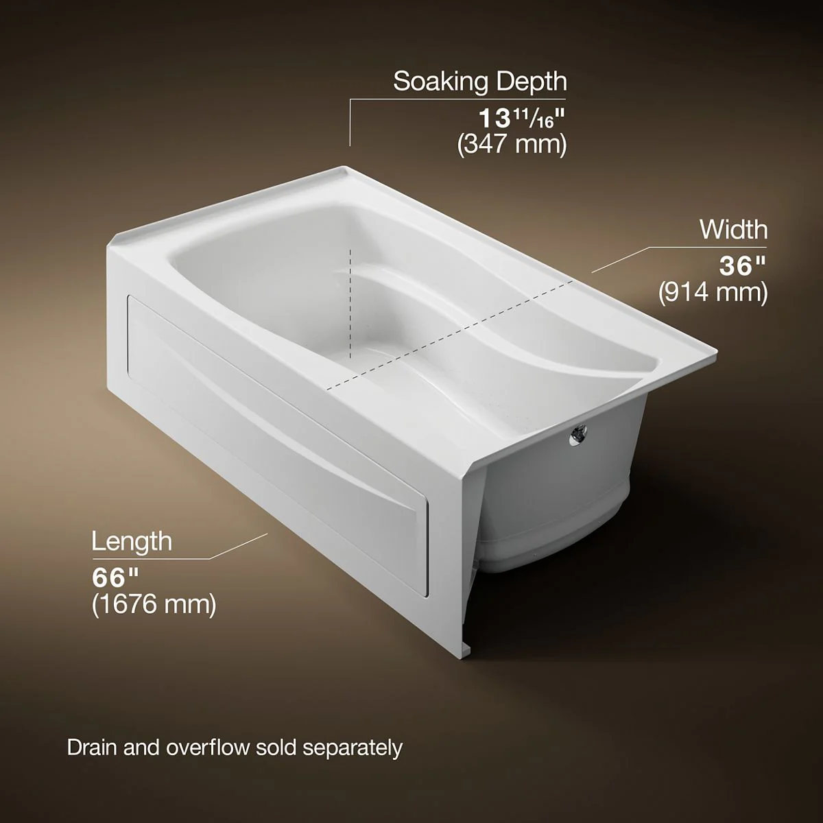 KOHLER K-1224-GHRA Mariposa 66" x 36" alcove Heated BubbleMassage air bath, right drain - Image 7