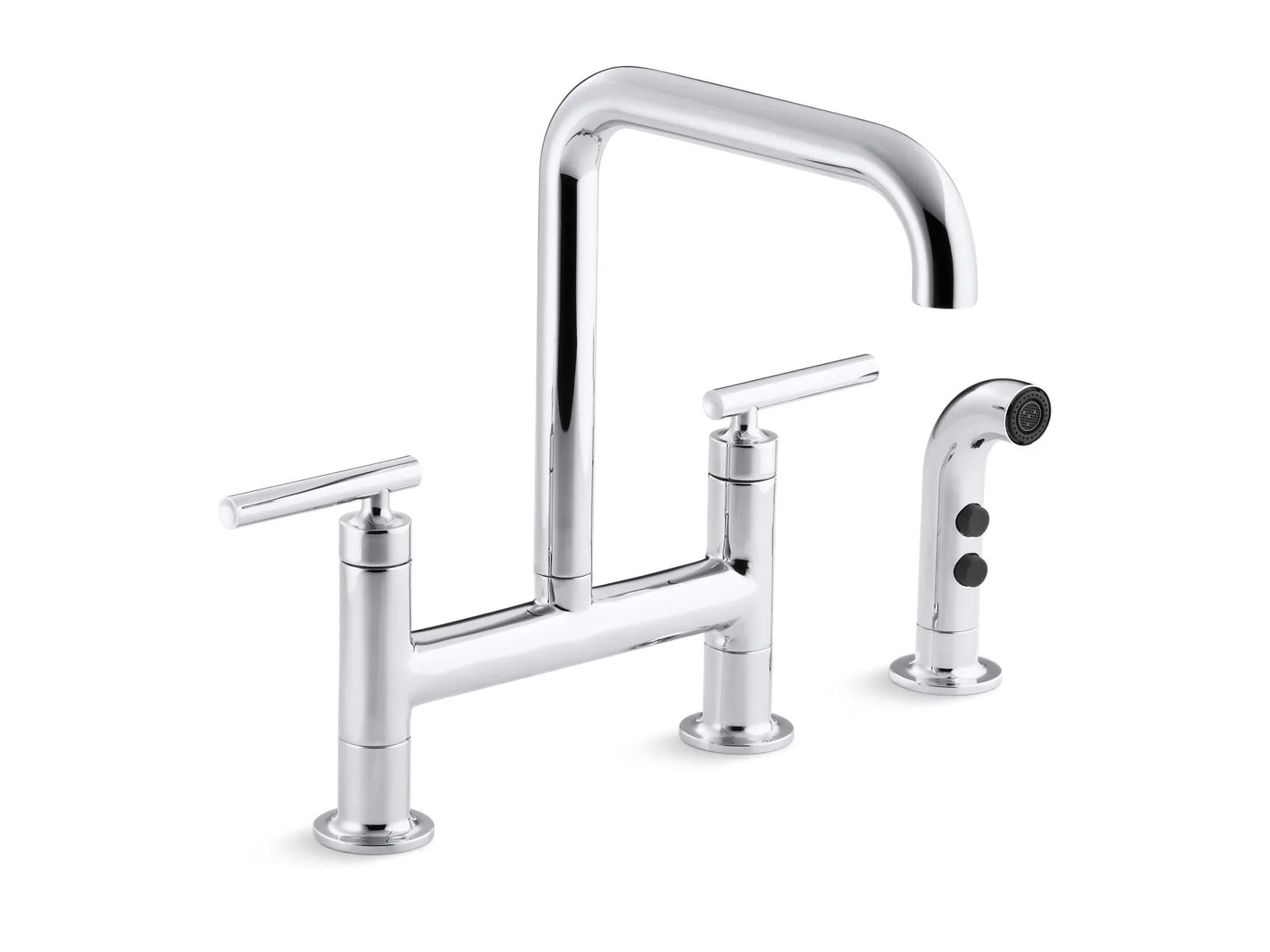 KOHLER K-7548-4 Purist Two-hole bridge kitchen sink faucet with side sprayer - Image 5