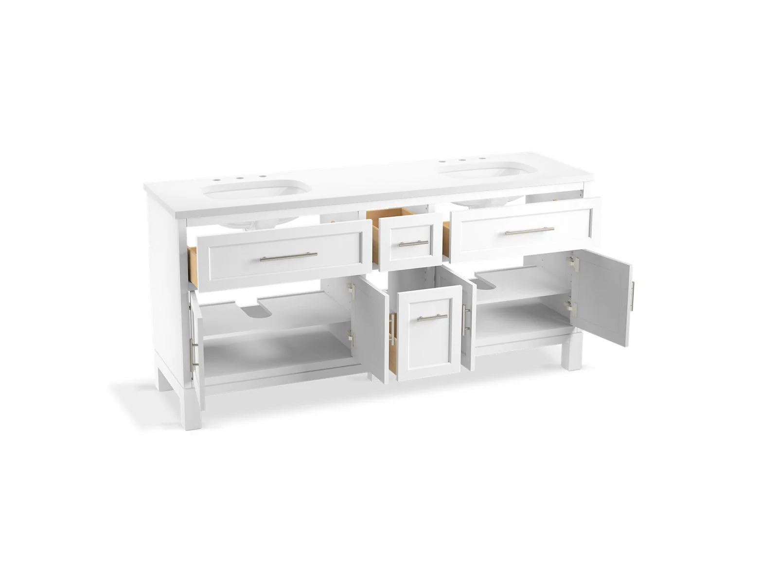 KOHLER K-31247-ASB Quo 72" bathroom vanity cabinet with sinks and quartz top - Image 4