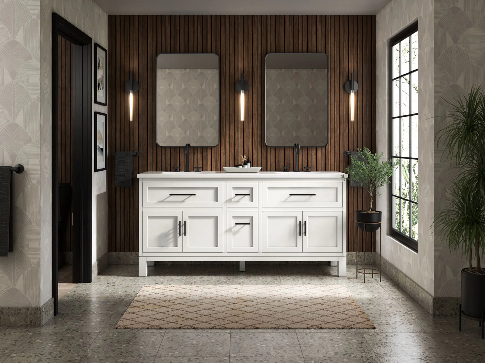 KOHLER K-31247-ASB Quo 72" bathroom vanity cabinet with sinks and quartz top - Image 5