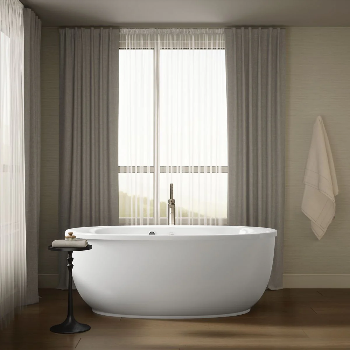 KOHLER K-6369-W1 Sunstruck 65-1/2" x 35-1/2" oval freestanding bath with Bask heated surface and fluted shroud - Image 6