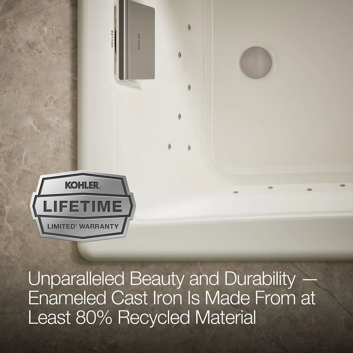 KOHLER K-852-GH96 Tea-for-Two 60" x 32" drop-in Heated BubbleMassage air bath - Image 6