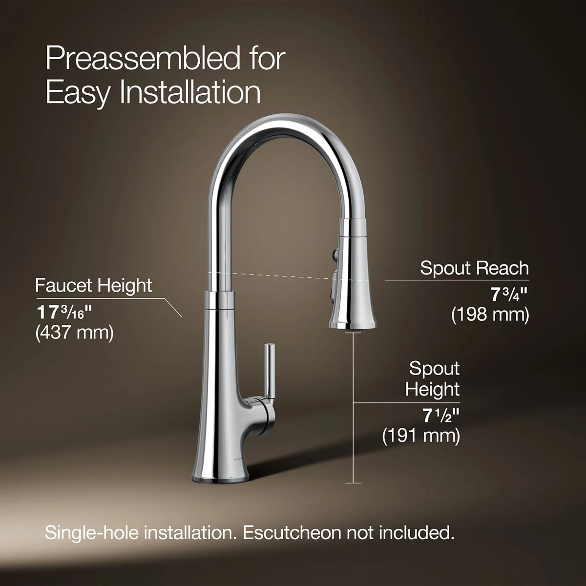 KOHLER K-23764 Tone Pull-down kitchen sink faucet with three-function sprayhead - Image 26